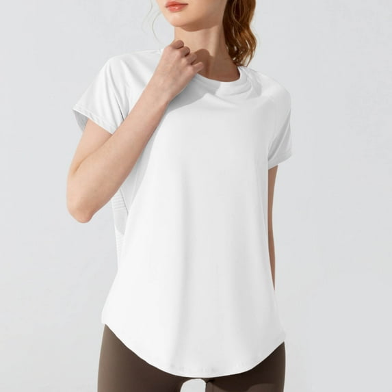 Women's Athletic Tops Short Sleeved Casual Fashion Solid Color Sports Yoga Crew Neck Blouse