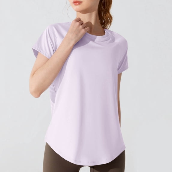 Women's Athletic Tops Short Sleeved Casual Fashion Solid Color Sports Yoga Crew Neck Blouse