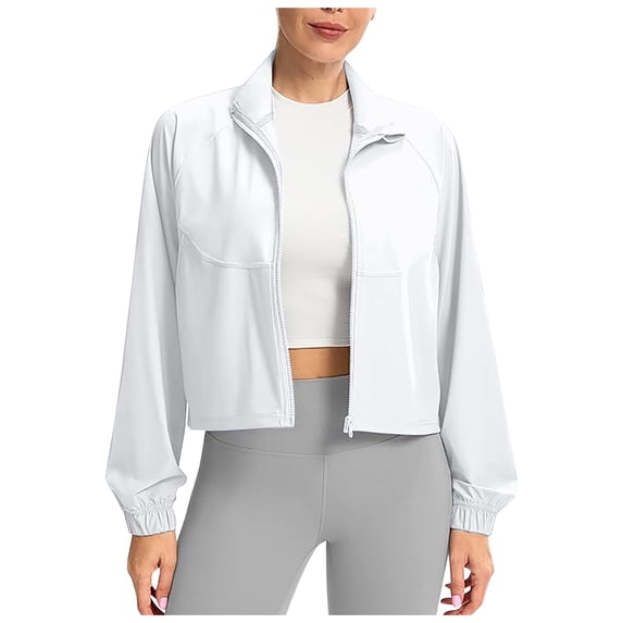 Women's Athletic Workout Jacket Lightweight UPF 50+ Long Sleeve Shirts Zip Up Cropped Sun Jacket Sun Shirt Women Uv Protection Shirts for Women