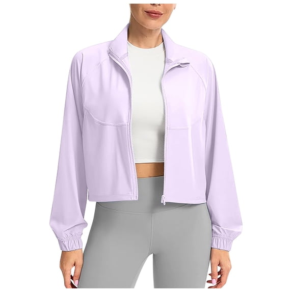 Women's Athletic Workout Jacket Lightweight UPF 50+ Long Sleeve Shirts Zip Up Cropped Sun Jacket Travel Clothes Womens Long Sleeve Tops