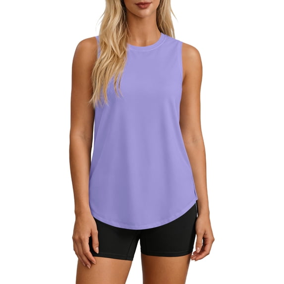 Women's Athletic Yoga Tank Tops Round Neck Loose Fit, Sleeveless Workout Shirts Performance Activewear Solid Summer Running Tops with Curved Hem Exercise 2026