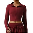 thumbnail image 1 of Women's Athletic Zip Crop Jacket Slim Fit Turtleneck Design Lightweight Performance Thumb Holes Pockets Yoga Running Top, 1 of 5