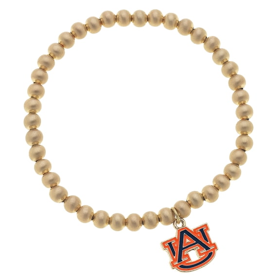 Women' CANVAS Style Auburn Tigers Enamel Logo Ball Bead Stretch Bracelet