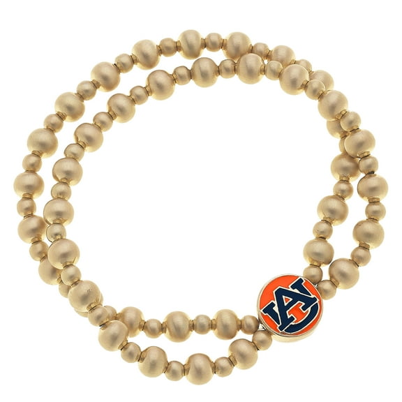 Women' CANVAS Style Auburn Tigers Two-Row Ball Bead Stretch Bracelet