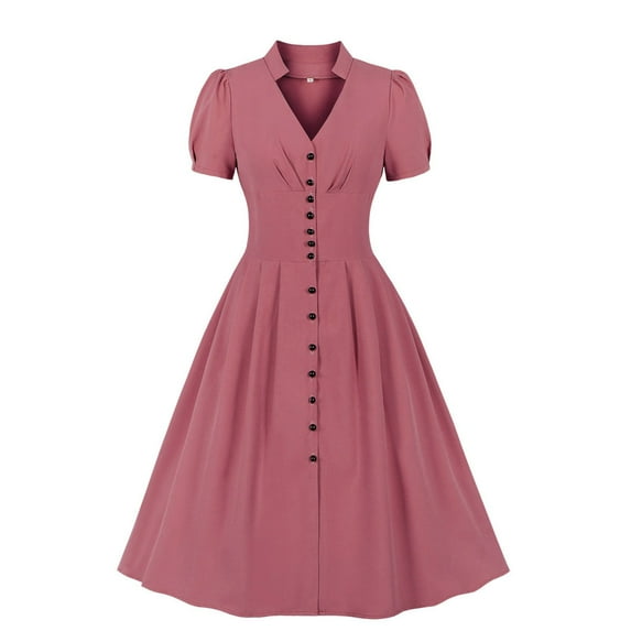 Women's Audrey Hepburn Retro Vintage Tea Party Prom Dress Short Sleeve Elegant Cocktail Party Swing Midi Dress