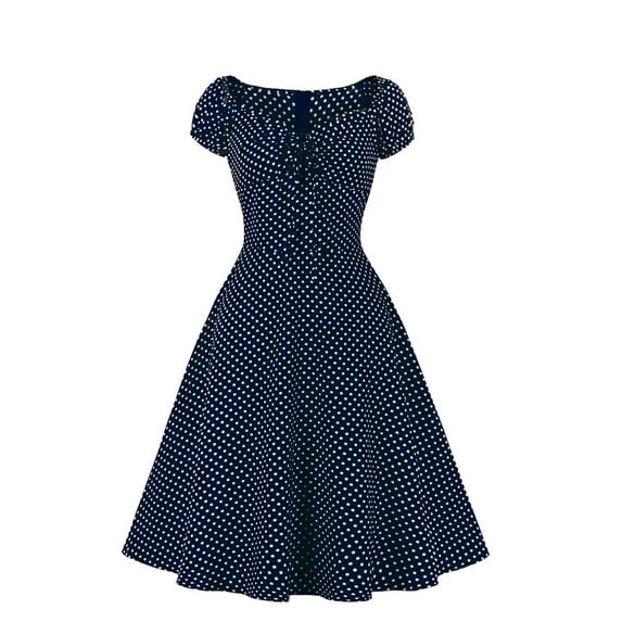 Women's Audrey Hepburn Retro Vintage Tea Party Prom Dress Short Sleeve Elegant Cocktail Party Swing Midi Dress