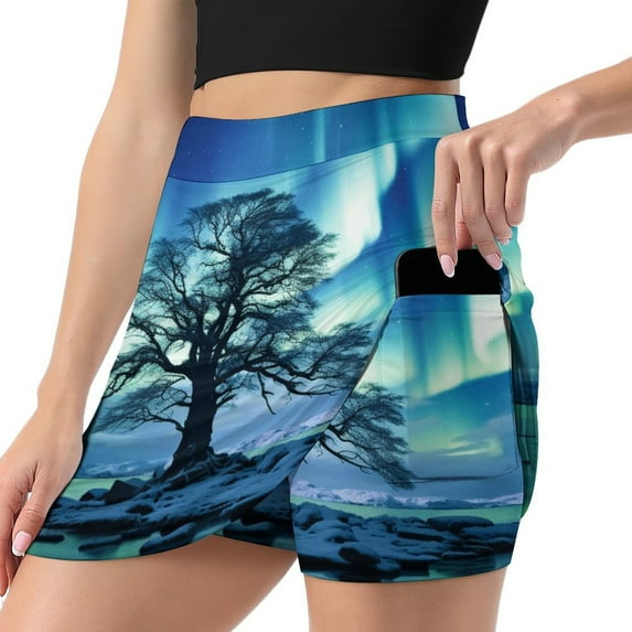 Women's Aurora Starry Sky Print High Waist A-Line Mini Skirts Colorful Pleated Short Skirt Trendy E-Girls Streetwear
