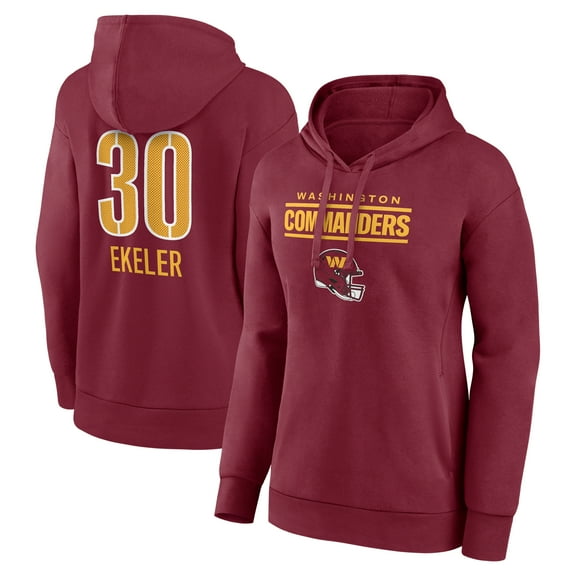 Women's Austin Ekeler Burgundy Washington Commanders Team Wordmark Name & Number Pullover Hoodie