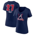 thumbnail image 1 of Women's Austin Riley Navy Atlanta Braves Fastball Player Name & Number V-Neck T-Shirt, 1 of 3