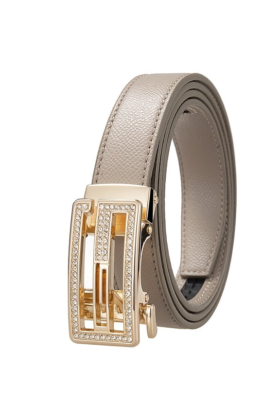 Women's Automatic Buckle Belt for Jeans & Dresses - Adjustable Cut-to-Fit Waist Cinch, Hollow-Out Minimalist Casual Dress Belt (Standard Size Range) - Easy to Wear for Jeans or Dresses
