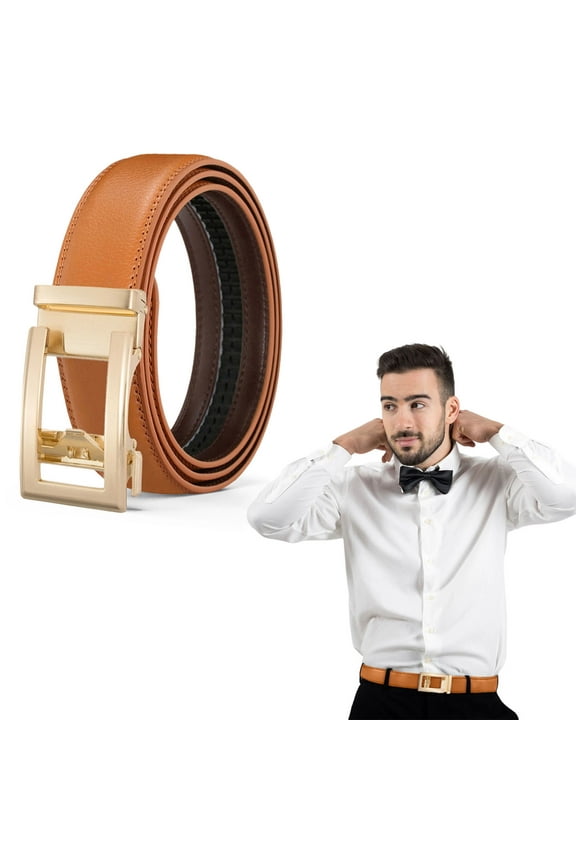 Women's Automatic Leather Belt | No-Hole Adjustable Double-Sided Waist Belt | Fashion Alloy Gold Buckle | 3.5cm Wide | Multiple Sizes S-XXL | For Suits Jeans Dresses | Men Women Versatile Gift