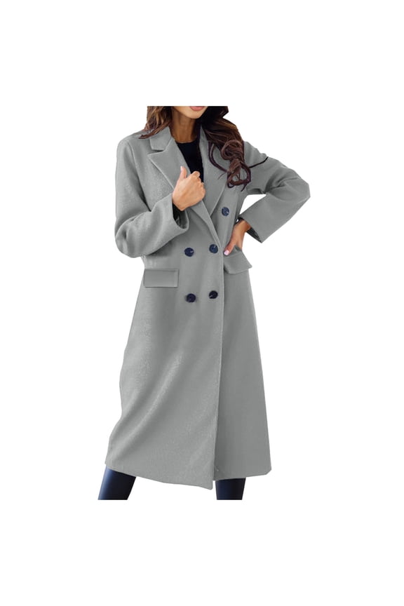 Women's Autumn And Winter Double Long Sleeved Lapel Button Woolen Jacket