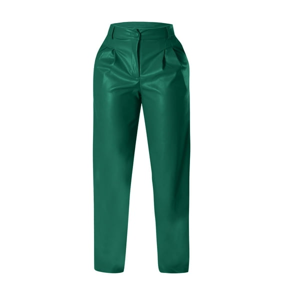 Women's Autumn And Winter Fashion EuropeAn American Style PU Loose Wide Leg Pocket Casual Leather Pants