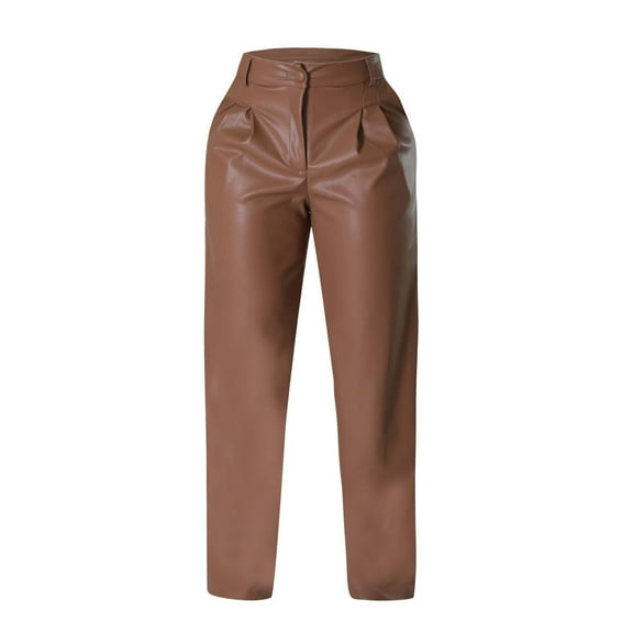 Women's Autumn And Winter Fashion EuropeAn American Style PU Loose Wide Leg Pocket Casual Leather Pants