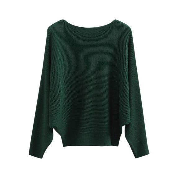 Women's Autumn And Winter Fasion Off-The-Shoulder Long Sleeve One-Word Collar Sweater Knitted Solid Color Tunic Women Shirt