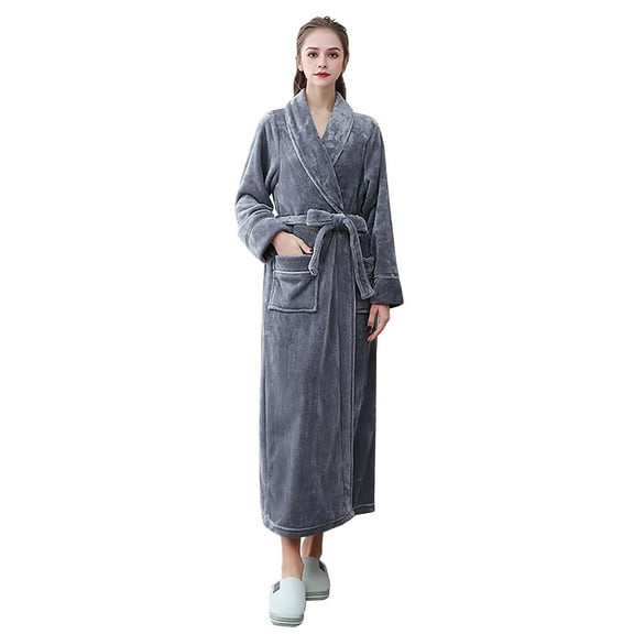 Women's Autumn And Winter Flannel Thickened Plush Couple Bathrobe Extended Size Coral Velvet Nightgown Pajamas