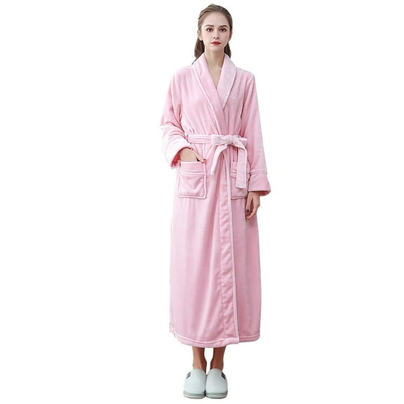 Women's Autumn And Winter Flannel Thickened Plush Couple Bathrobe Extended Size Coral Velvet Nightgown Pajamas