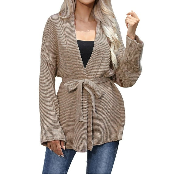 Women's Autumn And Winter New V Neck Advanced Simple Solid Belt Strap Sweater Cardigan