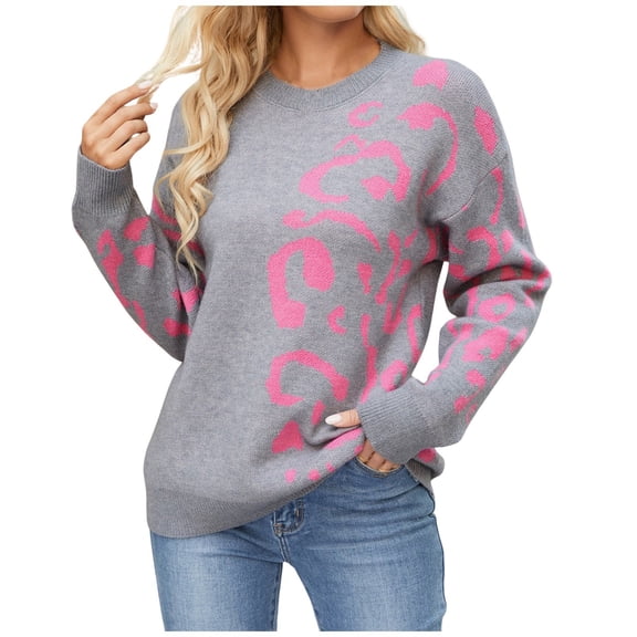 Women's Autumn And Winter Round Neck Leopard Print Long Sleeve Knitted Knitted Sweater Pullover Jacket