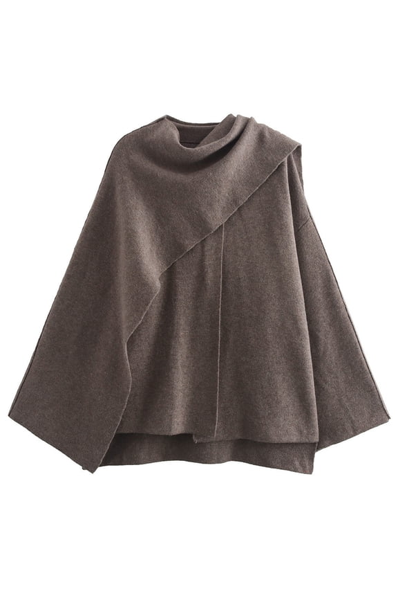 Women's Autumn Asymmetrical Scarf Short Loose Knit Cardigan Jackets Long Sleeve Single Breasted