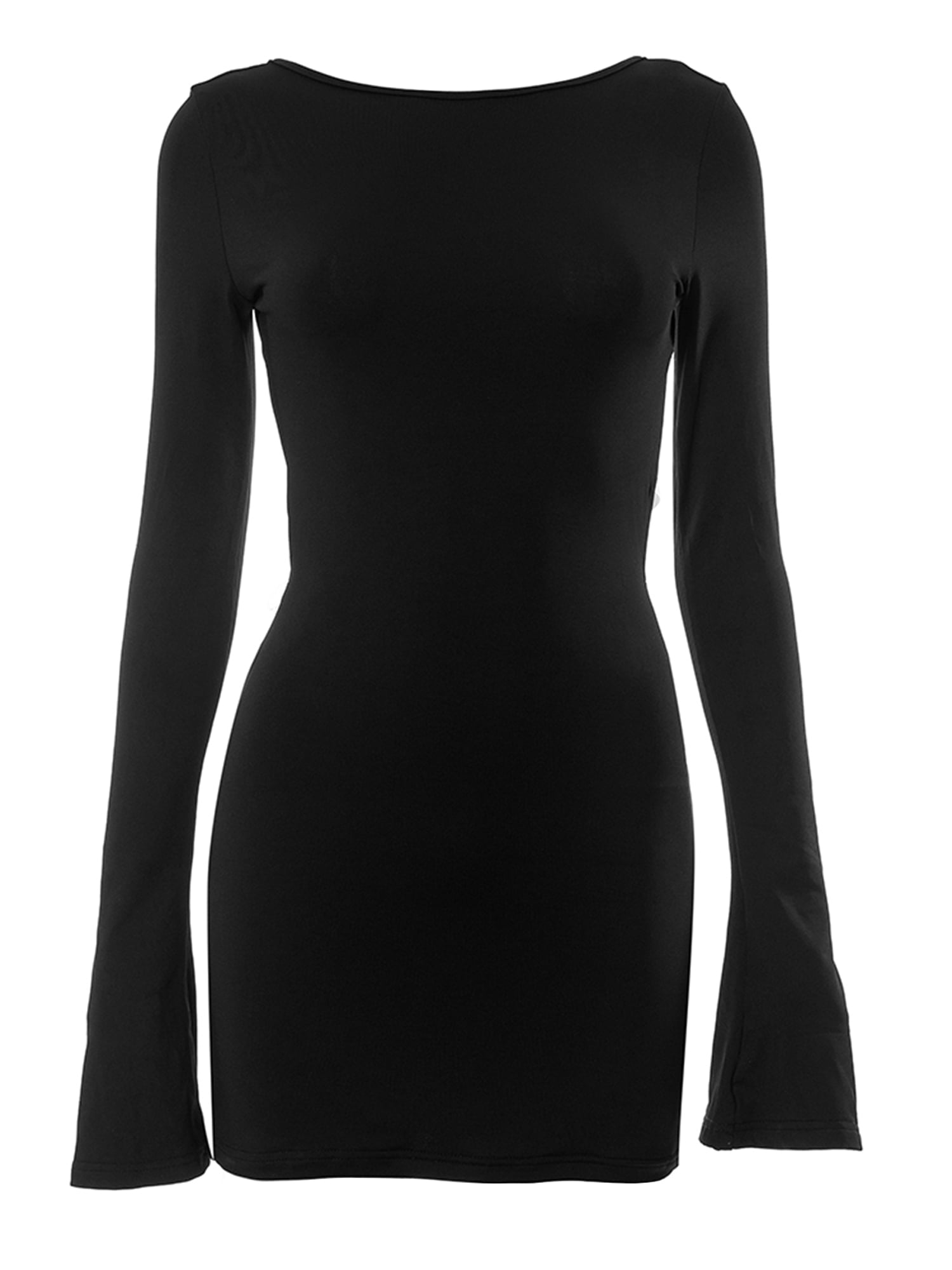 Women's Autumn Black Long Sleeve Backless Tie Up Cocktail Dress