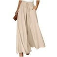thumbnail image 1 of Women's Autumn Casual Fashion Elastic Waistband Wide Leg High Waist Long Skirt Pants for Outdoor Wear and Style,Beige,2XL, 1 of 7