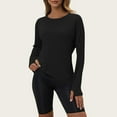 thumbnail image 1 of Women's Autumn Fitness Top with Thumbholes, Slim Fit Yoga Long Sleeve Shirt, Running Training Workout Top for Gym Exercise Athletic Wear Black L, 1 of 7