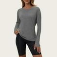 thumbnail image 1 of Women's Autumn Fitness Top with Thumbholes, Slim Fit Yoga Long Sleeve Shirt, Running Training Workout Top for Gym Exercise Athletic Wear Grey M, 1 of 7