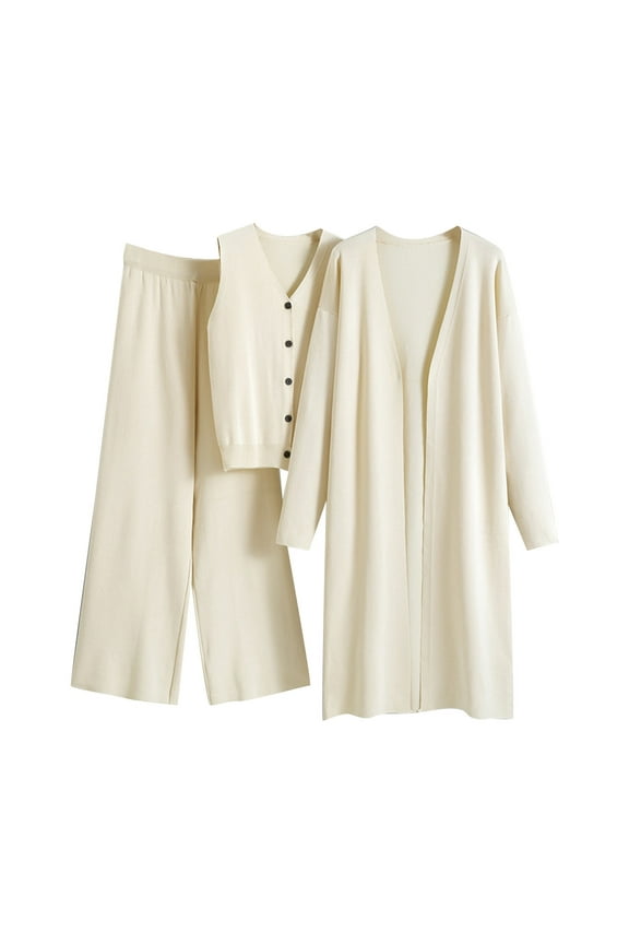 Women's Autumn Knitted Cardigan Tracksuit Set Fashion 3 Piece Outfit Cozy Sweater Pant Suit Casual Comfortable Stylish