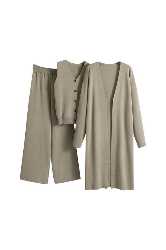 Women's Autumn Knitted Cardigan Tracksuit Set Fashion 3 Piece Outfit Cozy Sweater Pant Suit Casual Comfortable Stylish