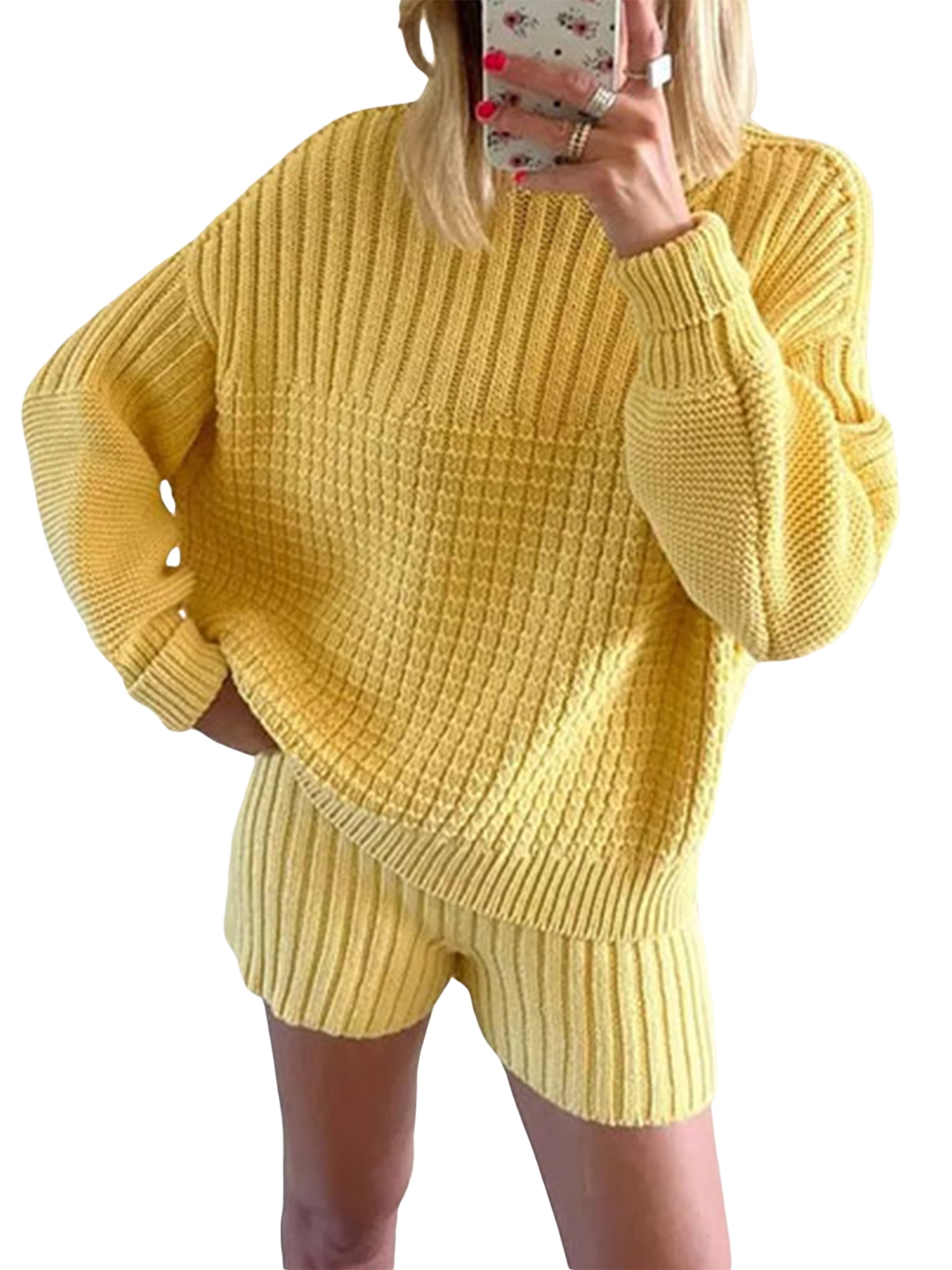 Knit sweater and shorts set hot sale