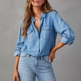 thumbnail image 1 of Women's Autumn Long Sleeve Denim Shirt, Solid Color Casual Lapel Single Breasted Button Down Blouse, Comfortable and Stylish Top for Fall Season Blue2 M, 1 of 5