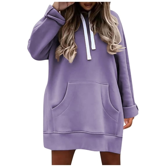 Women's Autumn Long Sleeve Side Opening Solid Color Extended Pocket Hooded Drawstring Casual Skirt Hoodie for Casual Wear