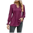 thumbnail image 1 of Women's Autumn Long Sleeve V Neck T Shirt Solid Color Zipper Drawstring Casual Top Comfortable Stylish Fashion Tee, 1 of 2