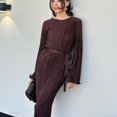 thumbnail image 1 of Women's Autumn New Crew Neck Lace Up Trumpet Long Sleeve Long Sleeve Pleated Dress plus Party Dress Womens 3/4 Sleeve Dress Dress for Women Long Elegant Formal plus Size Dresses Formal Dresses for, 1 of 7