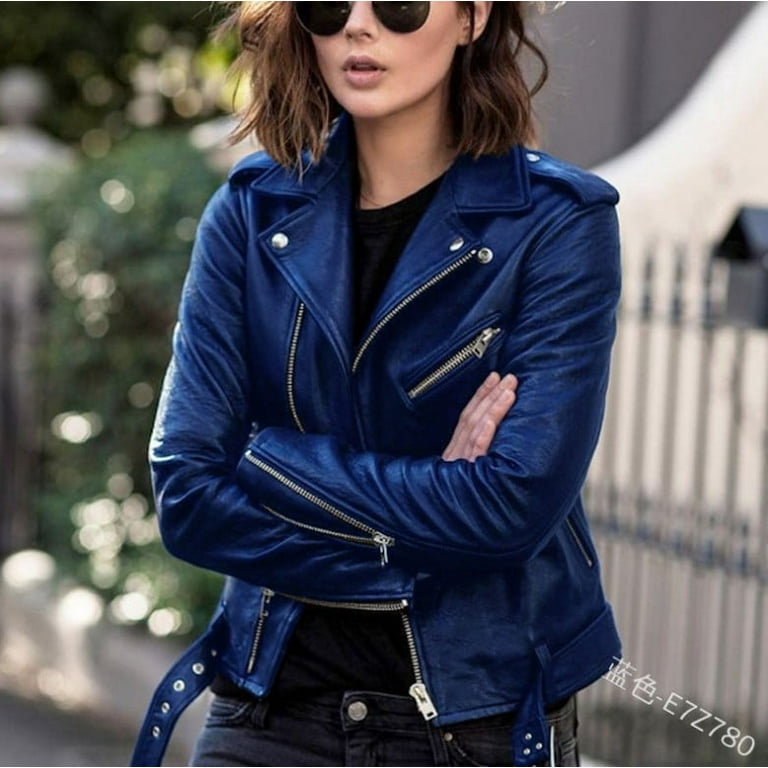 Autumn Faux Leather PU Jacket With Belt Women's Lapel