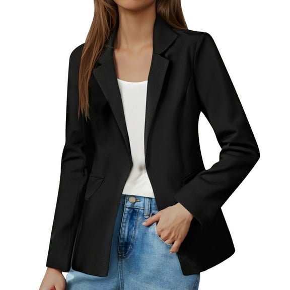 Women's Autumn New Stylish Coat, Women's Long-Sleeved Color Suit Collar Single-Breasted Suit Black M