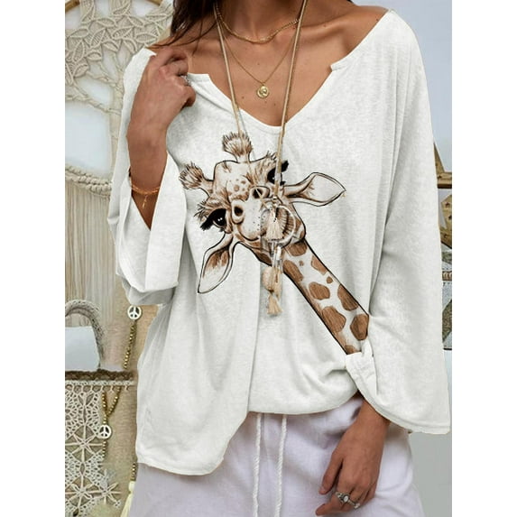 Women's Autumn Printed Top Long-Sleeved Lady T-shirt Giraffe Shirts