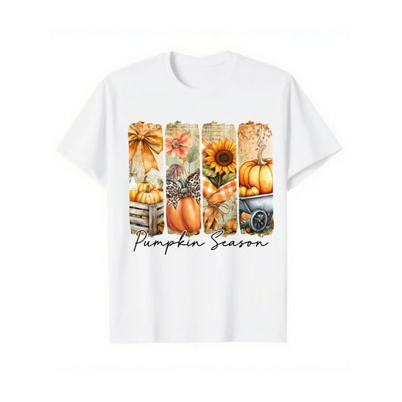 Women's Autumn Pumpkin Tee - Feminine Fall Shirt - Seasonal Style Top