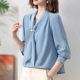 thumbnail image 1 of Women's Autumn Solid Color Long Sleeved Ribbon Collar Westernized Shirt, 1 of 3
