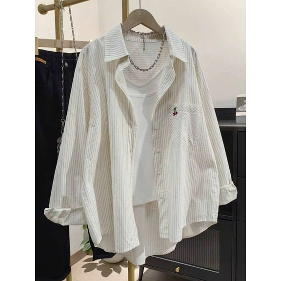 Women's Autumn Solid Color Pocket Embroidered Button Daily Shirt Summer
