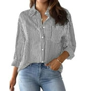 Women's Autumn Striped Cardigan Top Loose Long Sleeve Shirt for Women