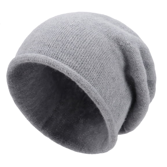 Women's Autumn Winter Beige Rolled Edge Knitted Hat Solid Color Long Postpartum Slouchy Beanie for Men
