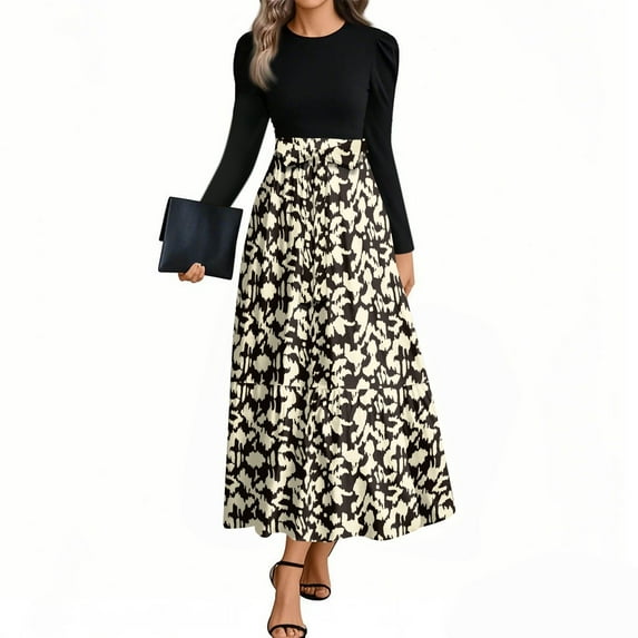Women's Autumn Winter Belted Waist A-Line Floor-Length Maxi Dress