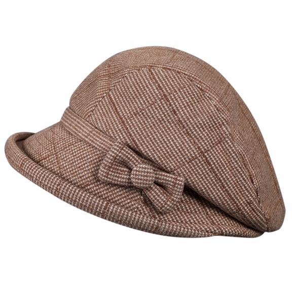 Women's Autumn Winter Beret Style Hat, Soft Felted Bow Decorated Casual Cap, Elevated Crown Fisherman Pot Hat for Daily Wear and Holiday Parties, Fashion Headwear for Women - Khaki