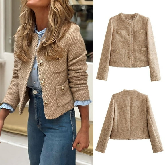 Women's Autumn And Winter Casual Fashion Solid Color Small Fragrance Jacket Plain Jackets for Girls Denim Jacket Ladies Fall Hiking Jackets for Women Zip Ups for Women Denim Crop Jacket for Women