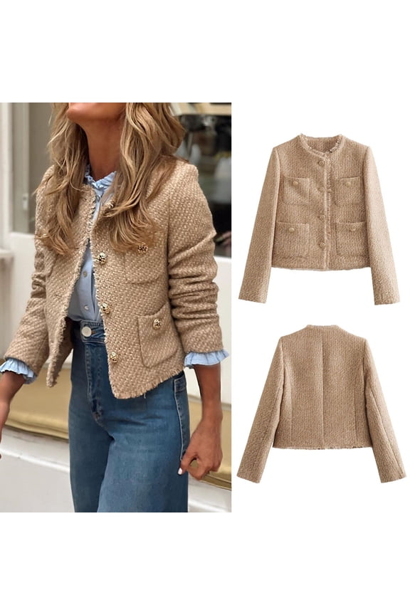 Women's Autumn And Winter Casual Fashion Solid Color Small Fragrance Jacket Plain Jackets for Girls Denim Jacket Ladies Fall Hiking Jackets for Women Zip Ups for Women Denim Crop Jacket for Women