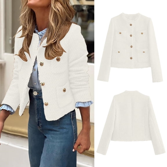 Women's Autumn And Winter Casual Fashion Solid Color Small Fragrance Jacket Plain Jackets for Girls Denim Jacket Ladies Fall Hiking Jackets for Women Zip Ups for Women Denim Crop Jacket for Women