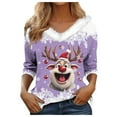 thumbnail image 1 of Women's Autumn Winter Casual Fashion V Neck Collar Christmas Print Long Sleeve T Shirt Tops Casual Shirts, 1 of 5