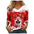 thumbnail image 1 of Women's Autumn Winter Casual Fashion V Neck Collar Christmas Print Long Sleeve T Shirt Tops Casual Shirts, 1 of 5